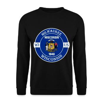 Milwaukee Wisconsin Flag USA Travel Souvenir Badge - Unisex Sweatshirt - black - Front - Alina (178cm) & Michal (187cm)