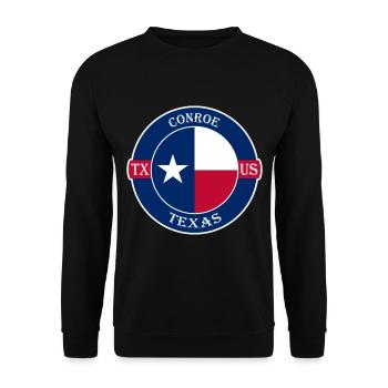 Conroe Texas Flagge USA Reise Souvenir Abzeichen - Unisex Pullover - Schwarz - Vorne - Alina (178cm) & Michal (187cm)