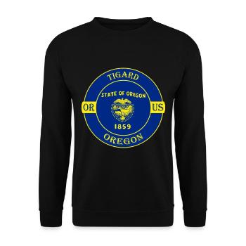 Tigard Oregon Flagge USA Reise Souvenir Abzeichen - Unisex Pullover - Schwarz - Vorne - Alina (178cm) & Michal (187cm)