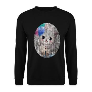 Kätzchen Katze mit Luftballon Gemälde - Unisex Pullover - Schwarz - Vorne - Alina (178cm) & Michal (187cm)