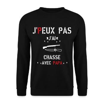 J Peux Pas J ai Chasse avec papa - Sweat-shirt Unisexe - noir - Devant - Alina (178cm) & Michal (187cm)