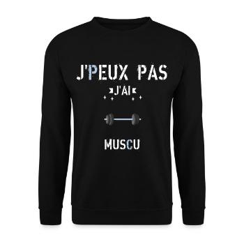 J Peux Pas J Ai Muscu - Sweat-shirt Unisexe - noir - Devant - Alina (178cm) & Michal (187cm)