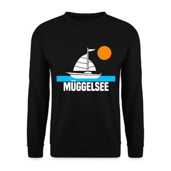Müggelsee Segelboot Sonnenuntergang - Unisex Pullover - Schwarz - Vorne - Alina (178cm) & Michal (187cm)