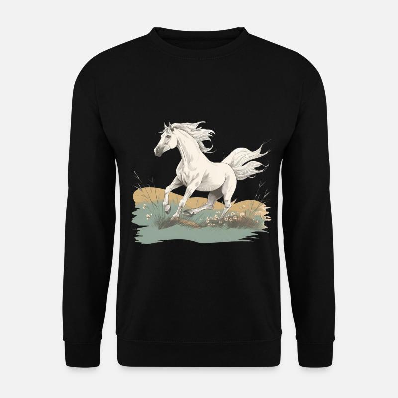 Realistisches Gemälde im Stil des weißen Pferdes auf einer Wiese - Unisex Pullover - Schwarz