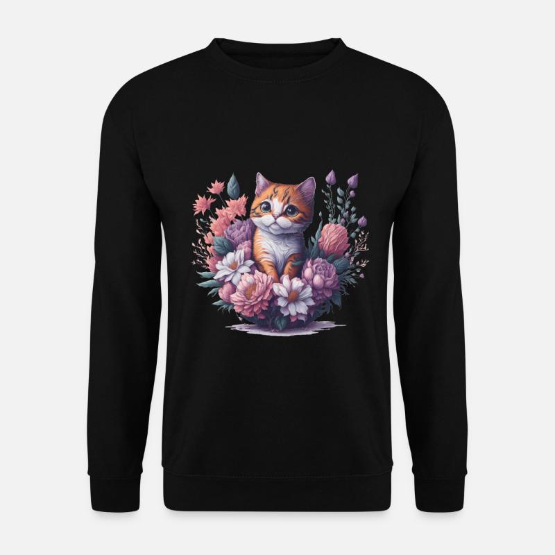 Katze Blumen - Unisex Pullover - Schwarz