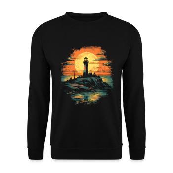 Lighthouse in front of sunset in the sea - Unisex Sweatshirt - black - Front - Alina (178cm) & Michal (187cm)