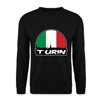Turin Italien Flagge Skyline Silhouette Reisen - Unisex Pullover - Schwarz - Vorne - Alina (178cm) & Michal (187cm)