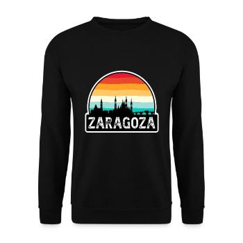 Zaragoza Spanien Flagge Skyline Reise-Souvenir - Unisex Pullover - Schwarz - Vorne - Alina (178cm) & Michal (187cm)