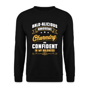 Glatze Platte Keine Haare Haarschnitt - Unisex Pullover - Schwarz - Vorne - Alina (178cm) & Michal (187cm)