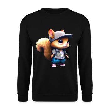 Un adorable écureuil chibi en tenue urbaine - Sweat-shirt Unisexe - noir - Devant - Alina (178cm) & Michal (187cm)