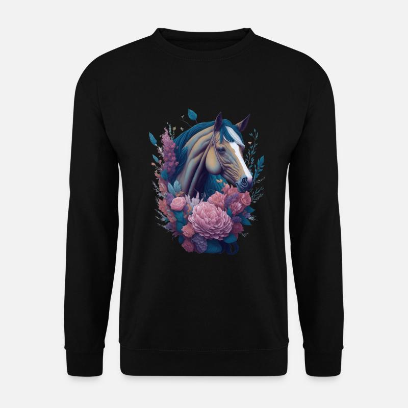 Pferd Blumen - Unisex Pullover - Schwarz