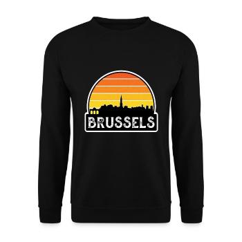 Brussels Belgium Flag Skyline Travel Souvenir - Unisex Sweatshirt - black - Front - Alina (178cm) & Michal (187cm)