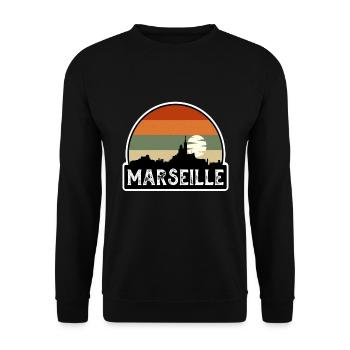 Marseille France Flag Skyline Travel Souvenir - Unisex Sweatshirt - black - Front - Alina (178cm) & Michal (187cm)