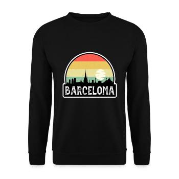 Barcelona Spain Flag Skyline Travel Souvenir - Unisex Sweatshirt - black - Front - Alina (178cm) & Michal (187cm)