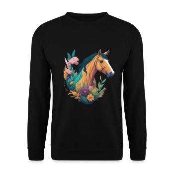 Horse Flowers - Unisex Sweatshirt - black - Front - Alina (178cm) & Michal (187cm)