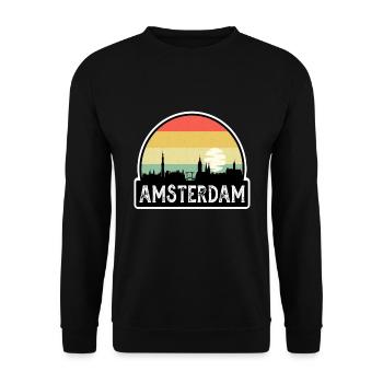 Amsterdam Niederlande Flagge Skyline Reisesouvenir - Unisex Pullover - Schwarz - Vorne - Alina (178cm) & Michal (187cm)