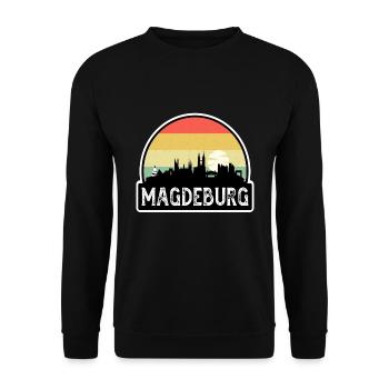 Magdeburg Deutschland Flagge Skyline Reisesouvenir - Unisex Pullover - Schwarz - Vorne - Alina (178cm) & Michal (187cm)