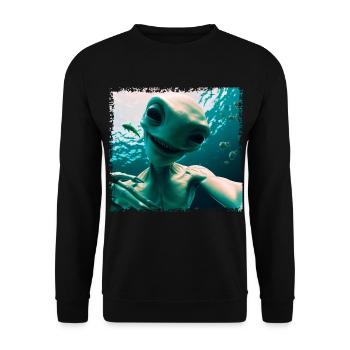 Alien Selfie - Unterwasserabenteuer - Unisex Pullover - Schwarz - Vorne - Alina (178cm) & Michal (187cm)