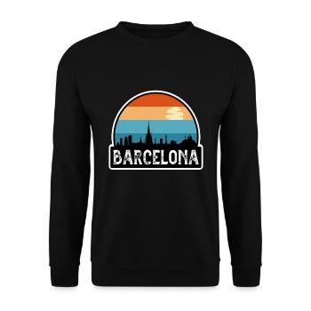 Barcelona Spain Flag Skyline Travel Souvenir - Unisex Sweatshirt - black - Front - Alina (178cm) & Michal (187cm)
