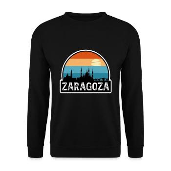 Zaragoza Spanien Flagge Skyline Reise-Souvenir - Unisex Pullover - Schwarz - Vorne - Alina (178cm) & Michal (187cm)