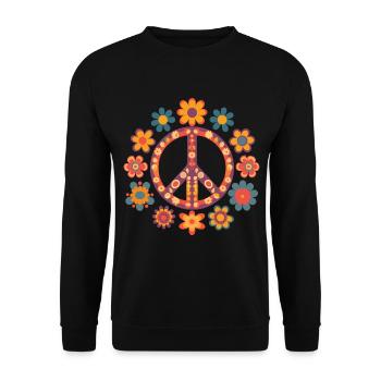 Peace and Love-Logo mit Vintage-Farben - Unisex Pullover - Schwarz - Vorne - Alina (178cm) & Michal (187cm)