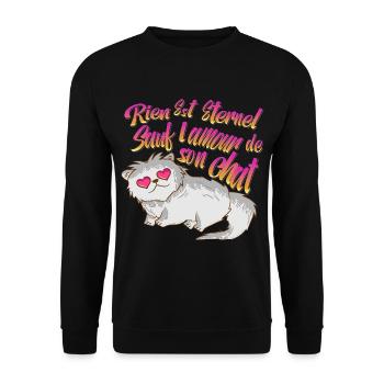 Rien est éternel sauf l'amour de son chat miaou - Sweat-shirt Unisexe - noir - Devant - Alina (178cm) & Michal (187cm)