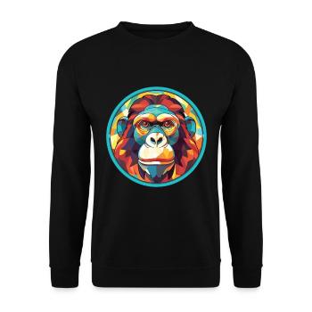 Affe Buntes Aquarell Tier Haustier Illustration - Unisex Pullover - Schwarz - Vorne - Alina (178cm) & Michal (187cm)