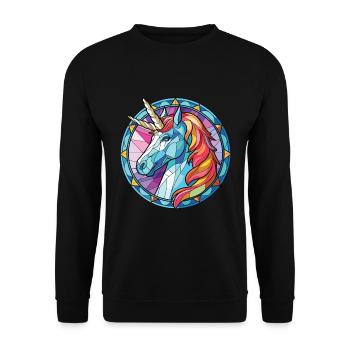 Einhorn-Bunte Aquarell-Tierillustration - Unisex Pullover - Schwarz - Vorne - Alina (178cm) & Michal (187cm)