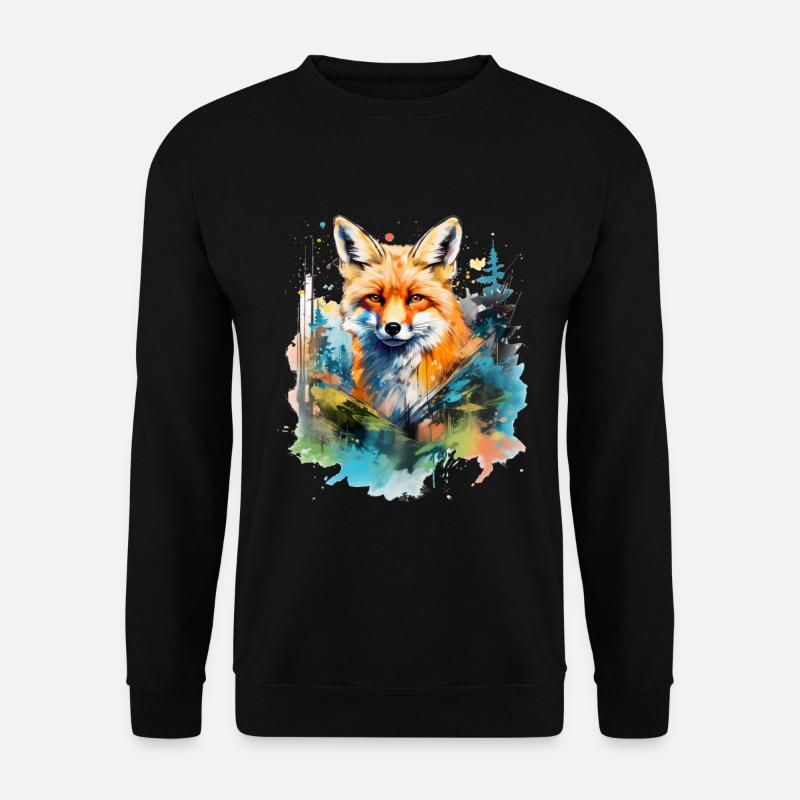 Aquarell Fuchs, Fuchs, Hipster - Unisex Pullover - Schwarz
