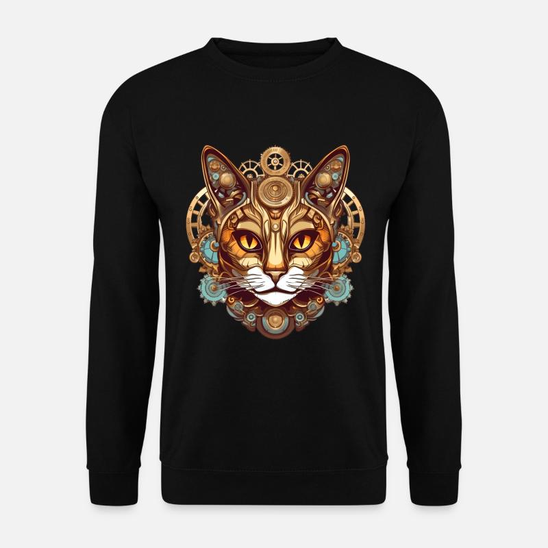 Steampunk Katze Katzenkopf - Unisex Pullover - Schwarz