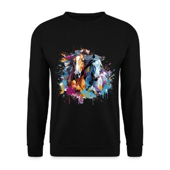 Pferde, Pferde - Unisex Pullover - Schwarz - Vorne - Alina (178cm) & Michal (187cm)