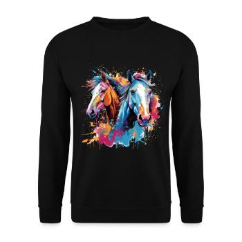 Pferde, Pferde - Unisex Pullover - Schwarz - Vorne - Alina (178cm) & Michal (187cm)
