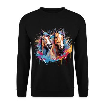 Pferde, Pferde - Unisex Pullover - Schwarz - Vorne - Alina (178cm) & Michal (187cm)