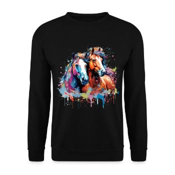 Aquarell Pferde - Unisex Pullover - Schwarz - Vorne - Alina (178cm) & Michal (187cm)