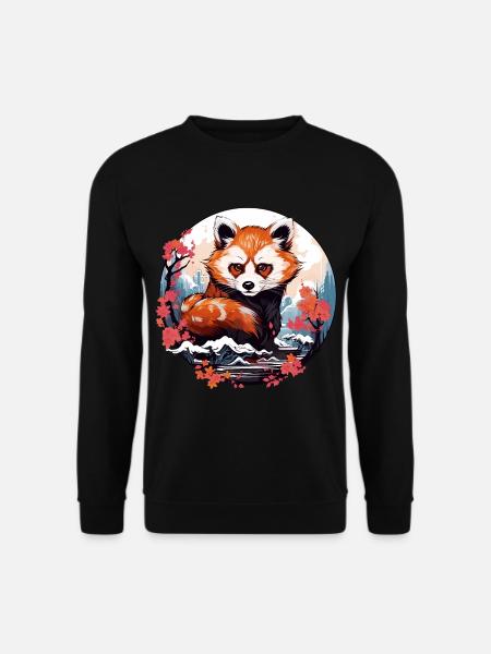 Little Red Panda in Japanese anime style - Unisex Sweatshirt - black