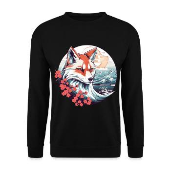 Anime Japan Kitsune Fuchs - Unisex Pullover - Schwarz - Vorne - Alina (178cm) & Michal (187cm)