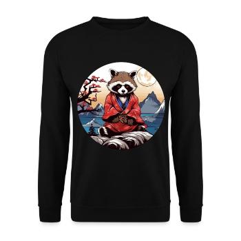 Japan Tanuki / Waschbär im Anime Stil - Unisex Pullover - Schwarz - Vorne - Alina (178cm) & Michal (187cm)