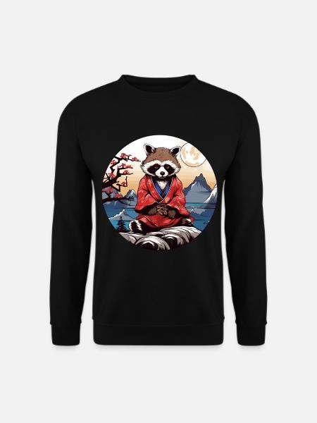 Japan Tanuki / Waschbär im Anime Stil - Unisex Pullover - Schwarz