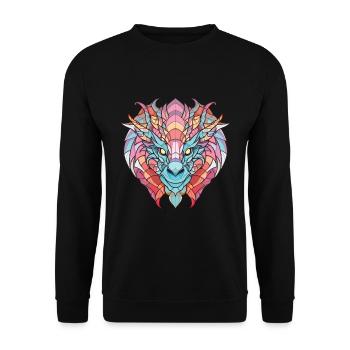 Drache Buntes Aquarell Tier Haustier Illustration - Unisex Pullover - Schwarz - Vorne - Alina (178cm) & Michal (187cm)