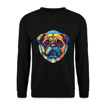 Mops Hund Bunte Aquarell Tier Illustration - Unisex Pullover - Schwarz - Vorne - Alina (178cm) & Michal (187cm)