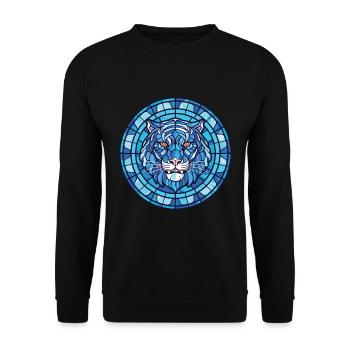 Blauer aquatischer Tiger Buntes Aquarell Tier Haustier - Unisex Pullover - Schwarz - Vorne - Alina (178cm) & Michal (187cm)