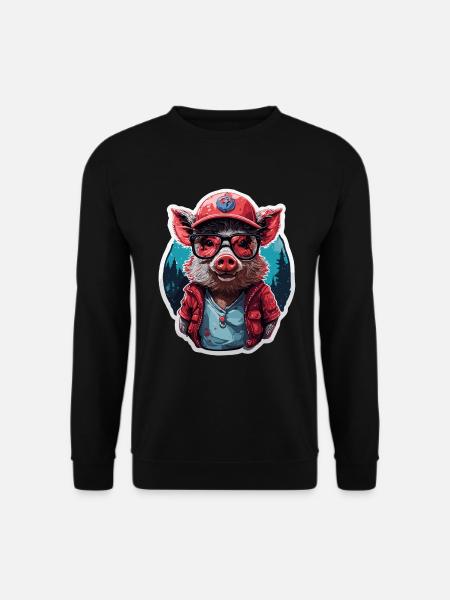 Wild Boar Cool Cute Baseball Cap and Sunglasses - Unisex Sweatshirt - black