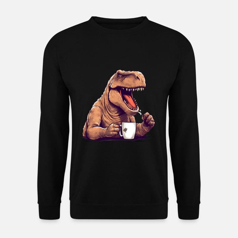 Dino Kaffee Morgenmuffel Dinosaurier - Unisex Pullover - Schwarz