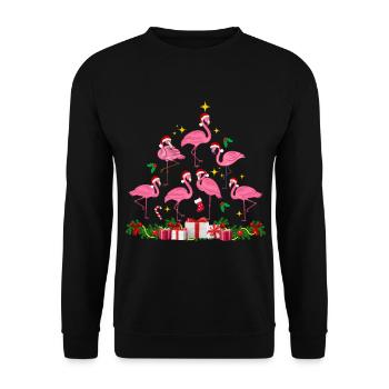 Flamingo Weihnachten. Weihnachtsgeschenk - Unisex Pullover - Schwarz - Vorne - Alina (178cm) & Michal (187cm)