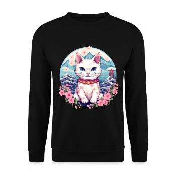 niedliche kleine Glückskatze Kitten Anime Stil - Unisex Pullover - Schwarz - Vorne - Alina (178cm) & Michal (187cm)