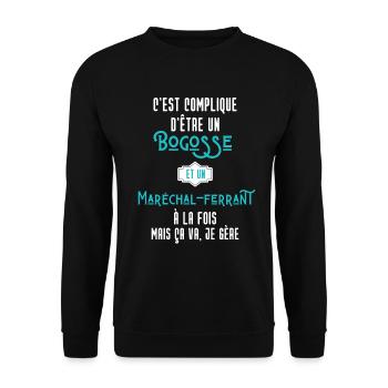 C'est compliqué d'être Bogosse et Maréchal-ferrant - Sweat-shirt Unisexe - noir - Devant - Alina (178cm) & Michal (187cm)
