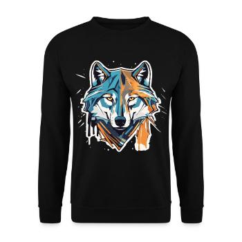 Geometric Wolf Head - Unisex Sweatshirt - black - Front - Alina (178cm) & Michal (187cm)