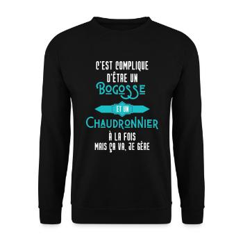 C'est compliqué d'être Un Bogosse et Chaudronnier - Sweat-shirt Unisexe - noir - Devant - Alina (178cm) & Michal (187cm)