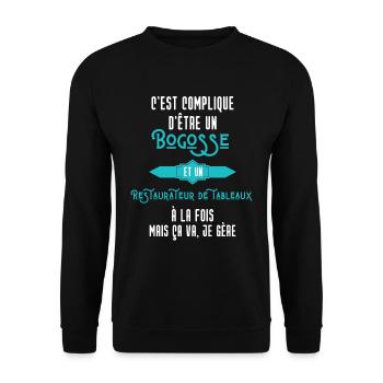 C'est compliqué d'être Bogosse Restaurateur - Sweat-shirt Unisexe - noir - Devant - Alina (178cm) & Michal (187cm)