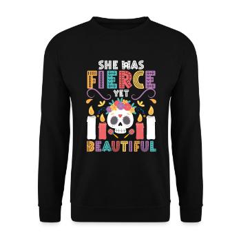 Dia de Muertos Bunt Muertos Skelett - Unisex Pullover - Schwarz - Vorne - Alina (178cm) & Michal (187cm)